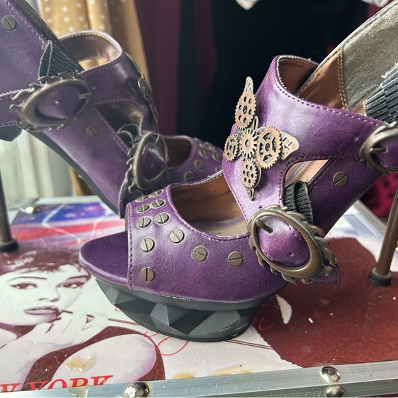 HADES  steampunk butterfly Purple Studded Heels - Picture 2 of 10